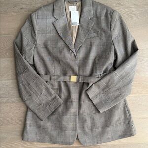 H&M Brown Plaid Blazer with Belt